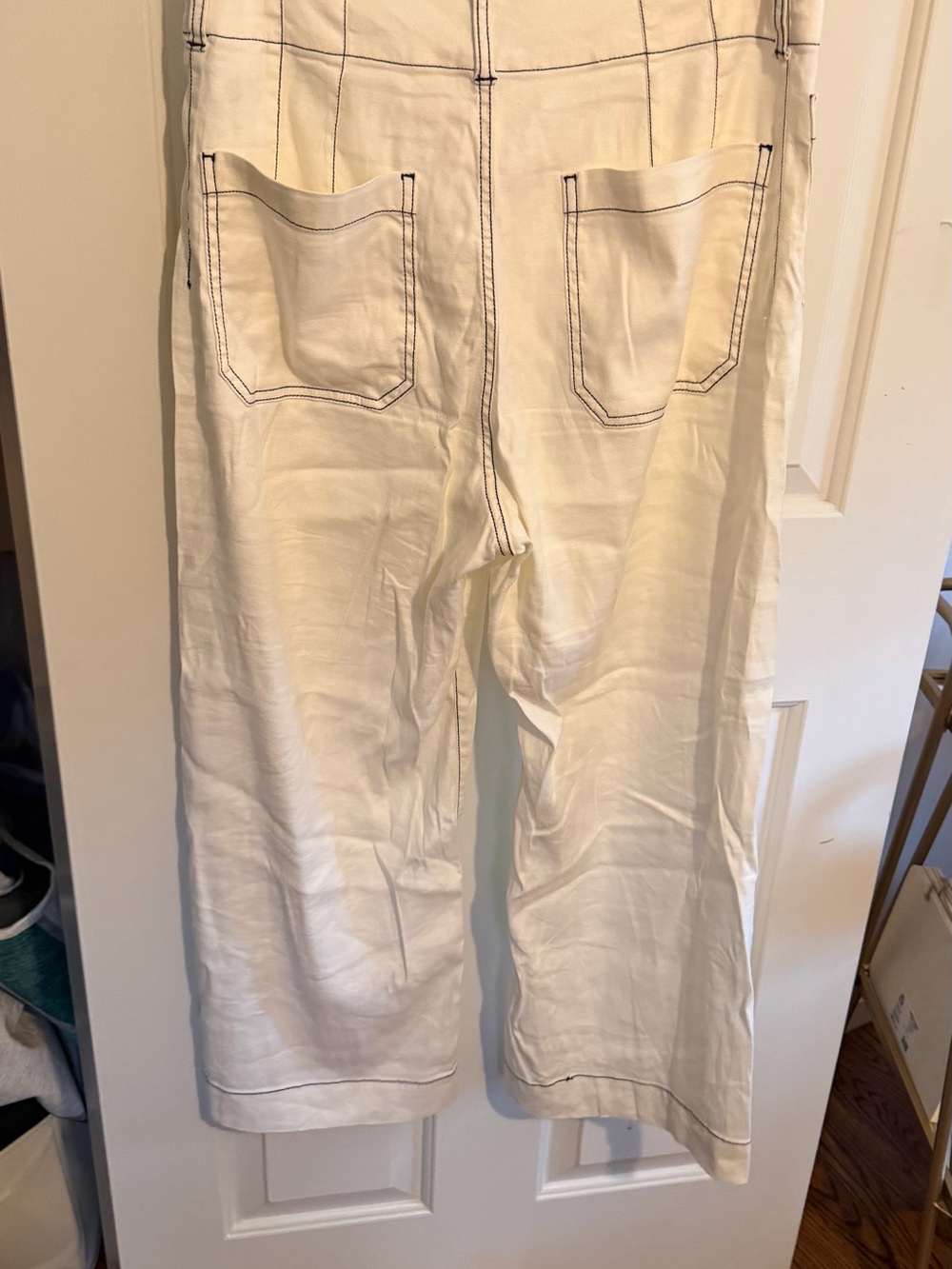 Maeve - Anthropologie Women's Wide-Leg Ivory Jeans with Contrast Stitching
